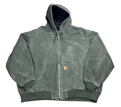 Vintage Carhartt Green Canvas Lined Distressed Hooded Jacket J130-MOS Mens 5XL - Picture 2 of 7