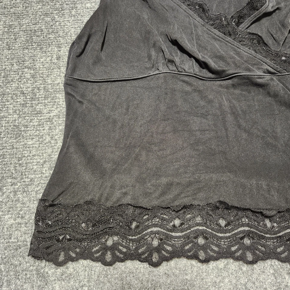 Camiseta sin mangas Valerie Stevens para mujer pequeña negra con ribete de encaje de seda Babydoll Y2K Cami Foto 3 de 4