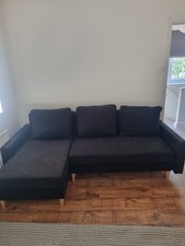 3 Seater Sofa Bed L/H Chaise £99.99 Black Fabric Used Good Condition