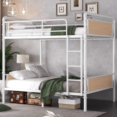 Twin XL Over Twin XL Metal Bunk Bed Convertible Into Two Single Beds US