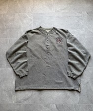 Gray Ribbed Knit Crew Neck Henley Sweater Embroidered Men's Long Sleeve L