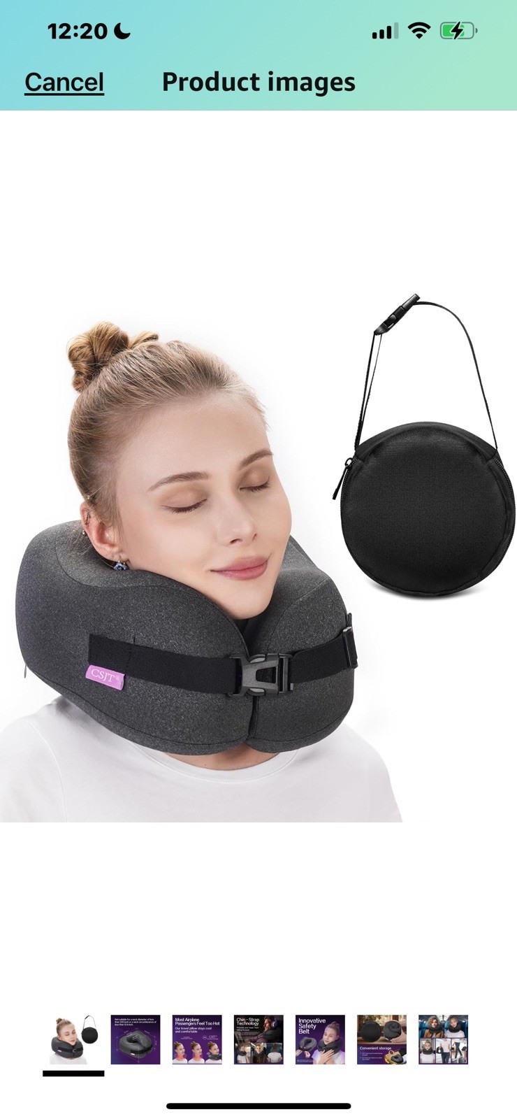 Compressed Memory Foam Travel Neck Pillow for Airplane Office Comfort-image