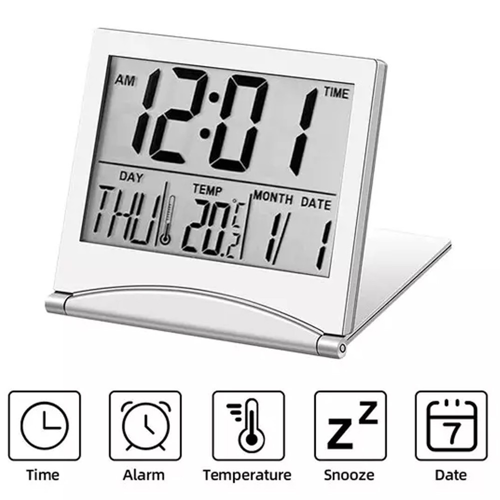 Portable Digital Alarm Clock for Travel with LCD Display and Thermometer