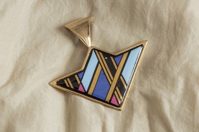 Vintage Michaela Frey Wille Team Anhänger Gold Emaille Geometrisch 1980er Retro