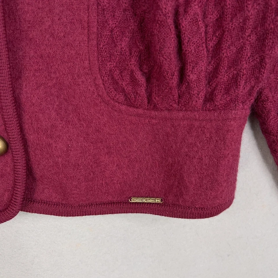 Vintage Geiger Cardigan Womens 40 Burgundy Boiled Wool Mohair 80s Luxury Retro - Image 4 of 4