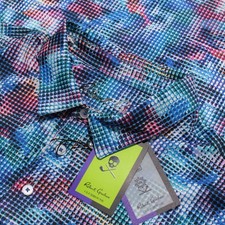 Robert Graham NWT Storm Watch Short Sleeve Polo Shirt Size L in Blue/Multi