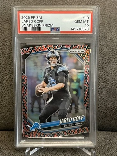🔥Jared Goff 2025 Panini Prizm Snakeskin Prizm Case Hit SSP PSA 10 Lions