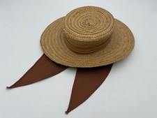 Vintage Womens Wide Brim Gardening Hat w/Built-In Linen Neck Cover Scarf Tie Sm