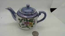 Vintage Japanese Lusterware Miniature Teapot   Periwinkle Blue, Wild Rose Floral