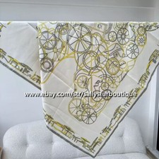 Sallys 14 18 Momme Twill Silk Wrap Scarf Horsehead Wheel Print Square Shawl 35"