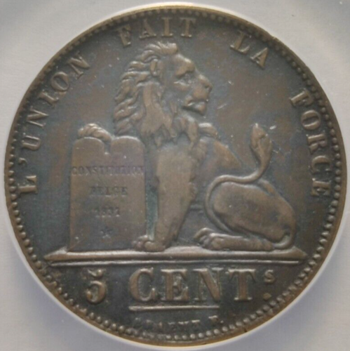 1848 Belgium Period 5 Centimes Coin ANACS EF XF 40 1B - Picture 3 of 4