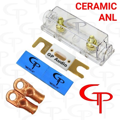 Ceramic 300 amp ANL Fuse, holder (2) 1/0 AWG Lugs and heat shrink GP Car Audio B