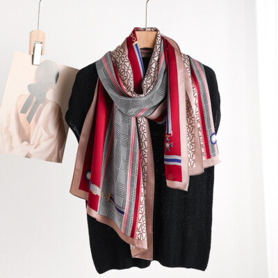 New Boutique 100% Mulberry Silk 12 Momme Plain satin Soft Scarf Print 173*55cm：