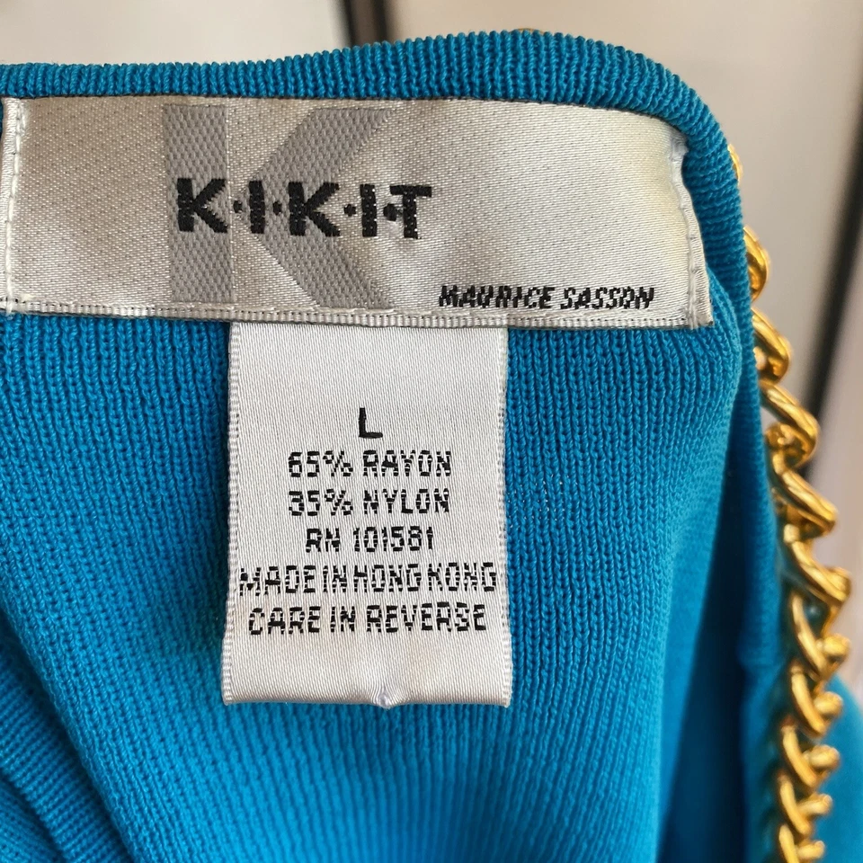 Blusa Kikit Mujer M a Grande De Colección Turquesa Cadena Dorada Manga 3/4 Camisa C0 Foto 3 de 4