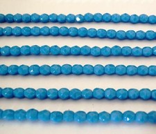 50 4mm Czech Glass Firepolish Beads: Opaque Blue