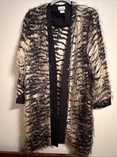 L.A. Design Fuzzy Animal Print Long Cardigan Duster Jacket M Made in USA