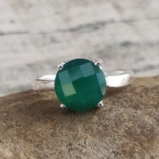 925 Sterling Silver Natural Green Onyx Gemstone Women Gift Jewelry Ring