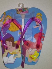 New Disney Princess Flip Flops Girls M 2-3 Arial, Cinderella, Bell, and Ru..