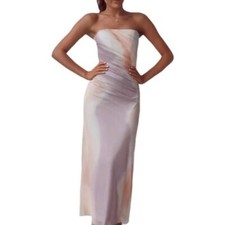 ZARA Strapless Tulle Tie Dye Print Midi Dress Size XS