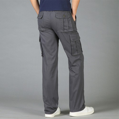 Pantalones chinos informales caqui para hombre cintura elástica suelta pierna recta - Imagen 7 de 16
