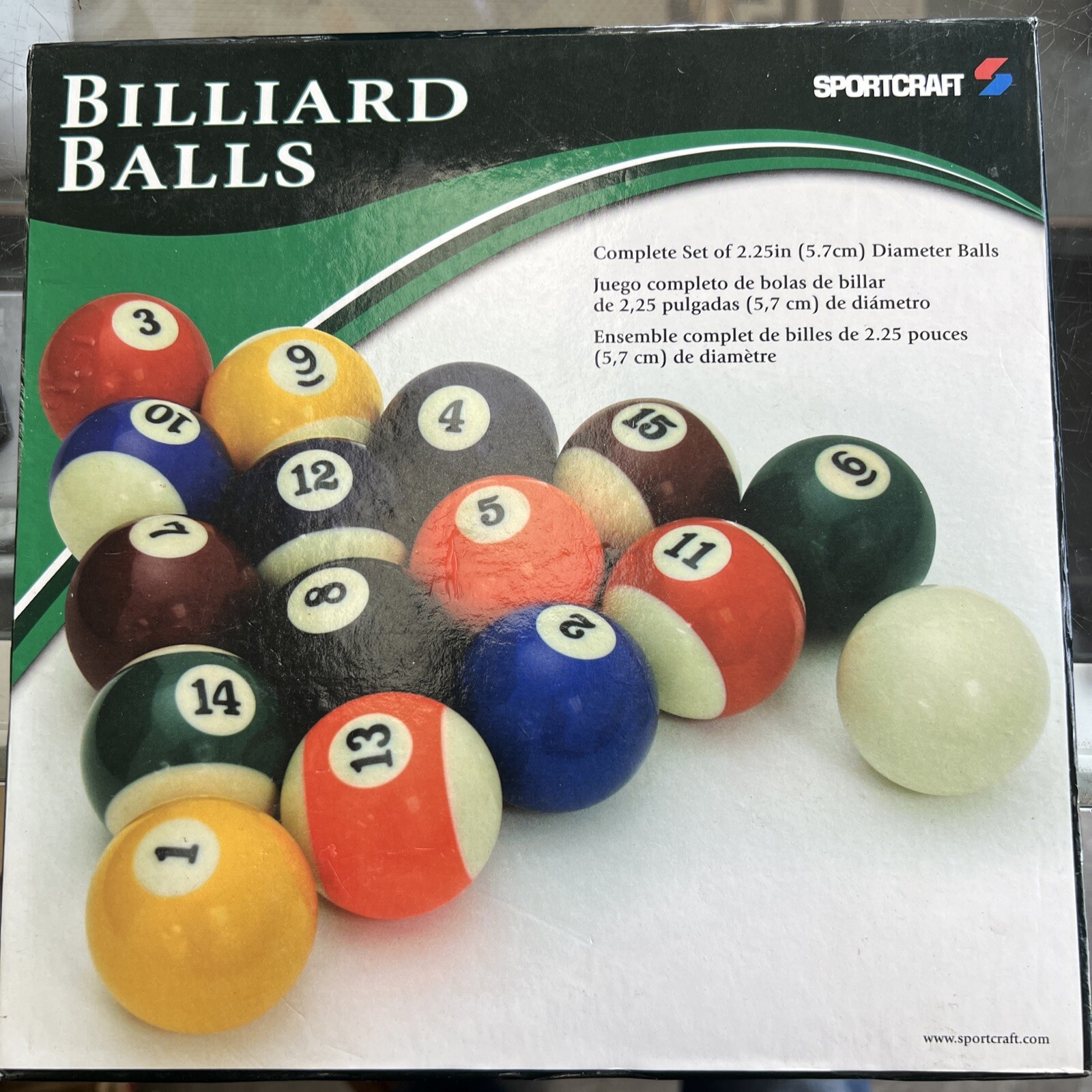 Sportcraft Billiard Balls 2 1/4" 5.7cm Poly Resin Complete Set for sale