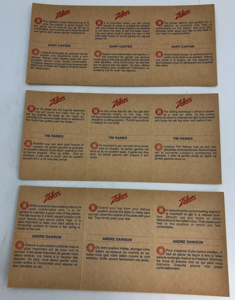 1982 Zellers Baseball Pro Tips Montreal Expos Canadian 20 Card Sheet Set A,B & C - Image 4 of 4