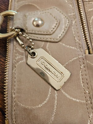 Coach Poppy Gold Signature Glam Tote HandBag Blue Lining Gold
