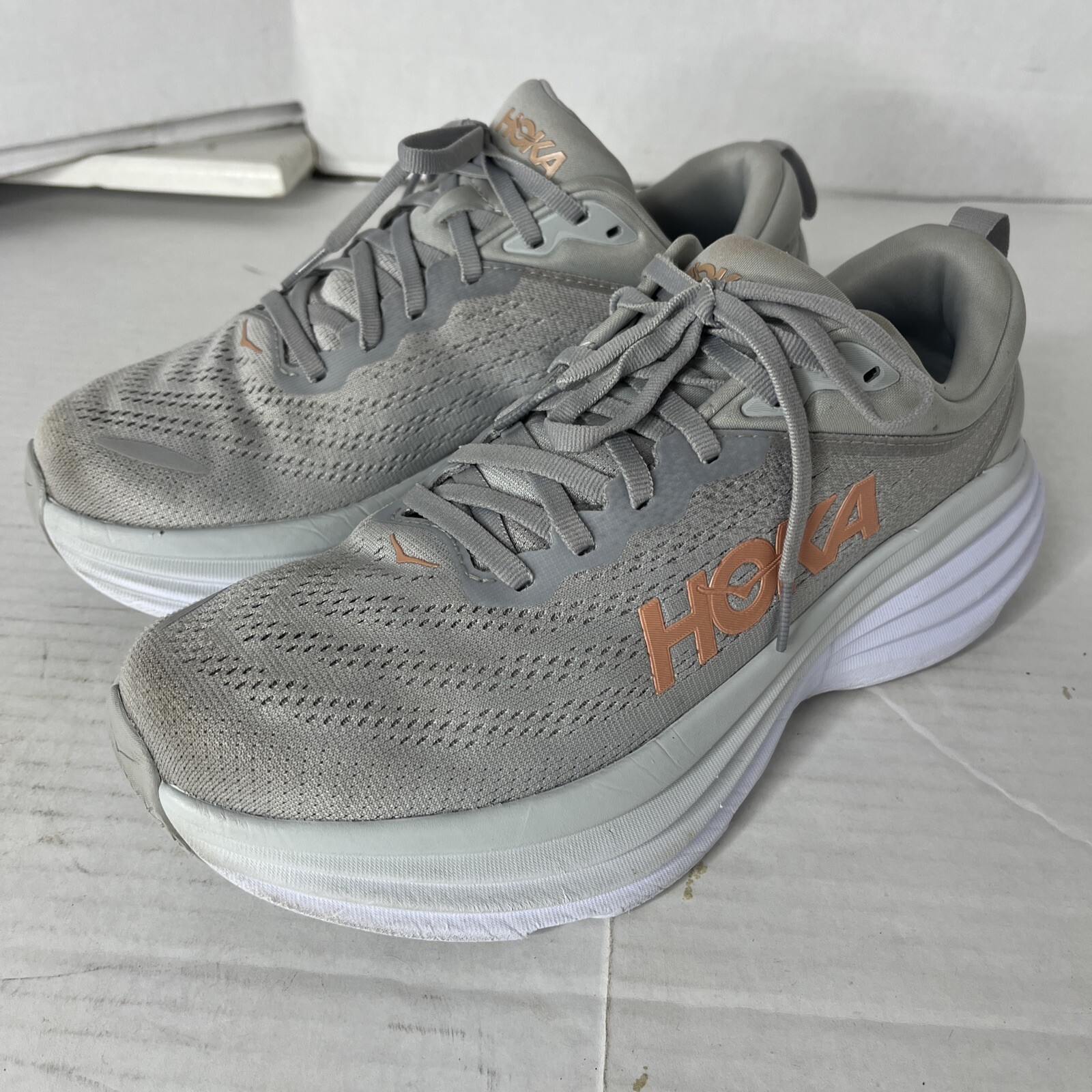 Hoka One One Bondi 8 Gray Orange Running Shoes (1127954-HMLR 