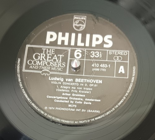 Beethoven – Violin Concerto In D, Opus 61 - 1983 LP record VG+, cover VG - Picture 3 of 3