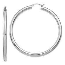 60mm 14K White Gold Polished 4mm Tube Hoop Earrings T865