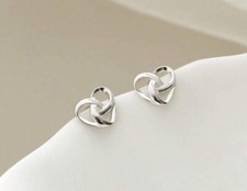 Silvery Hypoallergenic Heart Shaped Post Stud Earrings - New
