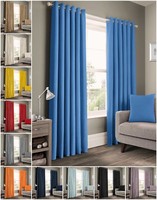 100% Cotton Ready Made Curtains Panama Self Lined Ring Top Eyelet Curtain Pair