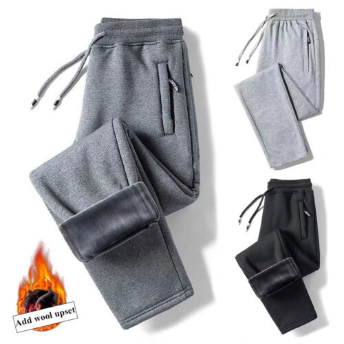 Men Sweatpants Fleece Lined Trousers Winter Warm Elastic Waist Joggers Casual - Picture 1 of 10