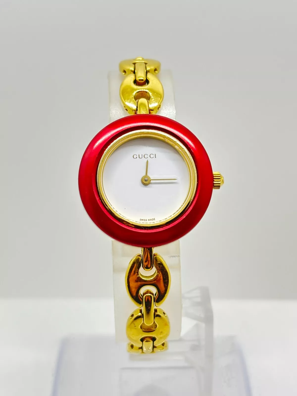 [Exc+5] Gucci Lunette Change 11/12 Montre Bracelet Couleurs Rouge Occasion Fonctionne F/S