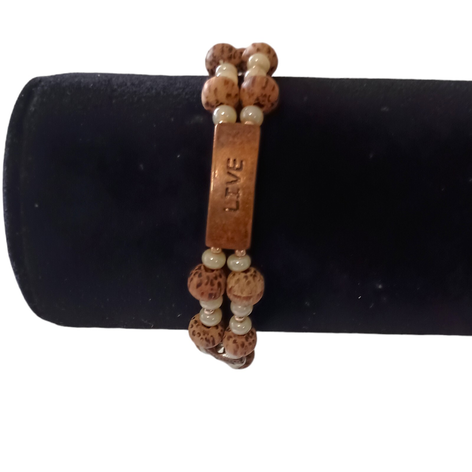 LIVE Beaded Memory Wire Bracelet Bangle Cross Ins… - image 11