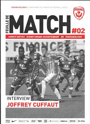 Spielbogen Nr. 02 ASNL - Vorwärts Guingamp (2016 - 2017) - Ligue 1