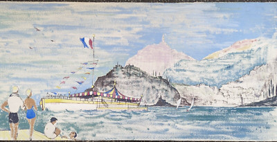 60er Jahre Original Aquarell & Tusche Gemälde unsigniert Französische Küstenlandschaft