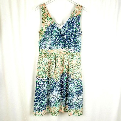 Boden Womens 8 Silk Spotted Printed Blue Green Peach V Neck Career