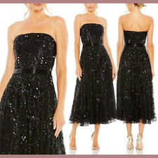 NWT Mac Duggal [ 16 ] 93898 Midi Strapless Embellished A Line Dress Black #J228