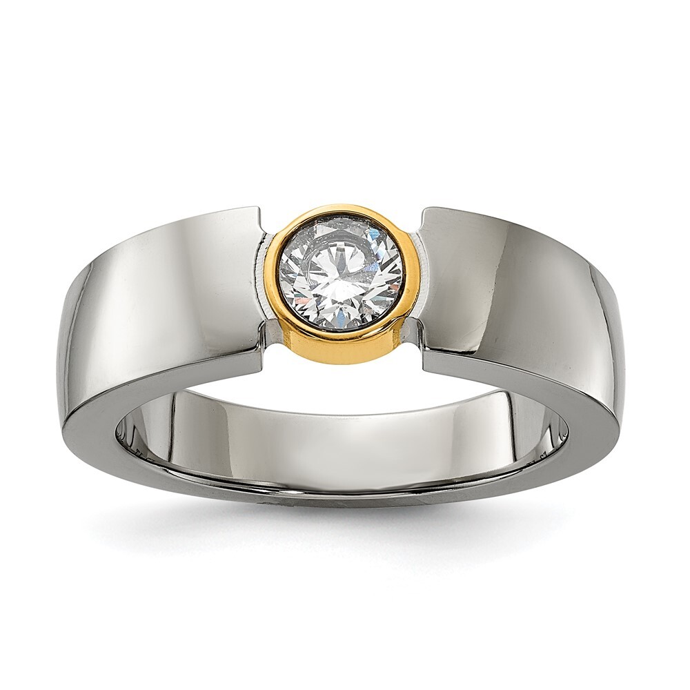 Titanium Polished Yellow IP-plated with Cubic Zirconia Tapered Ring Size 12