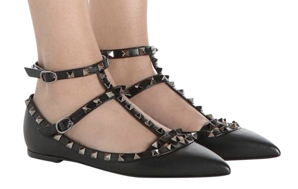 Valentino Garavani Rockstuds Black Caged Leather Ballerina Valentino Garavani Rockstuds Black Caged Leather Ballerina