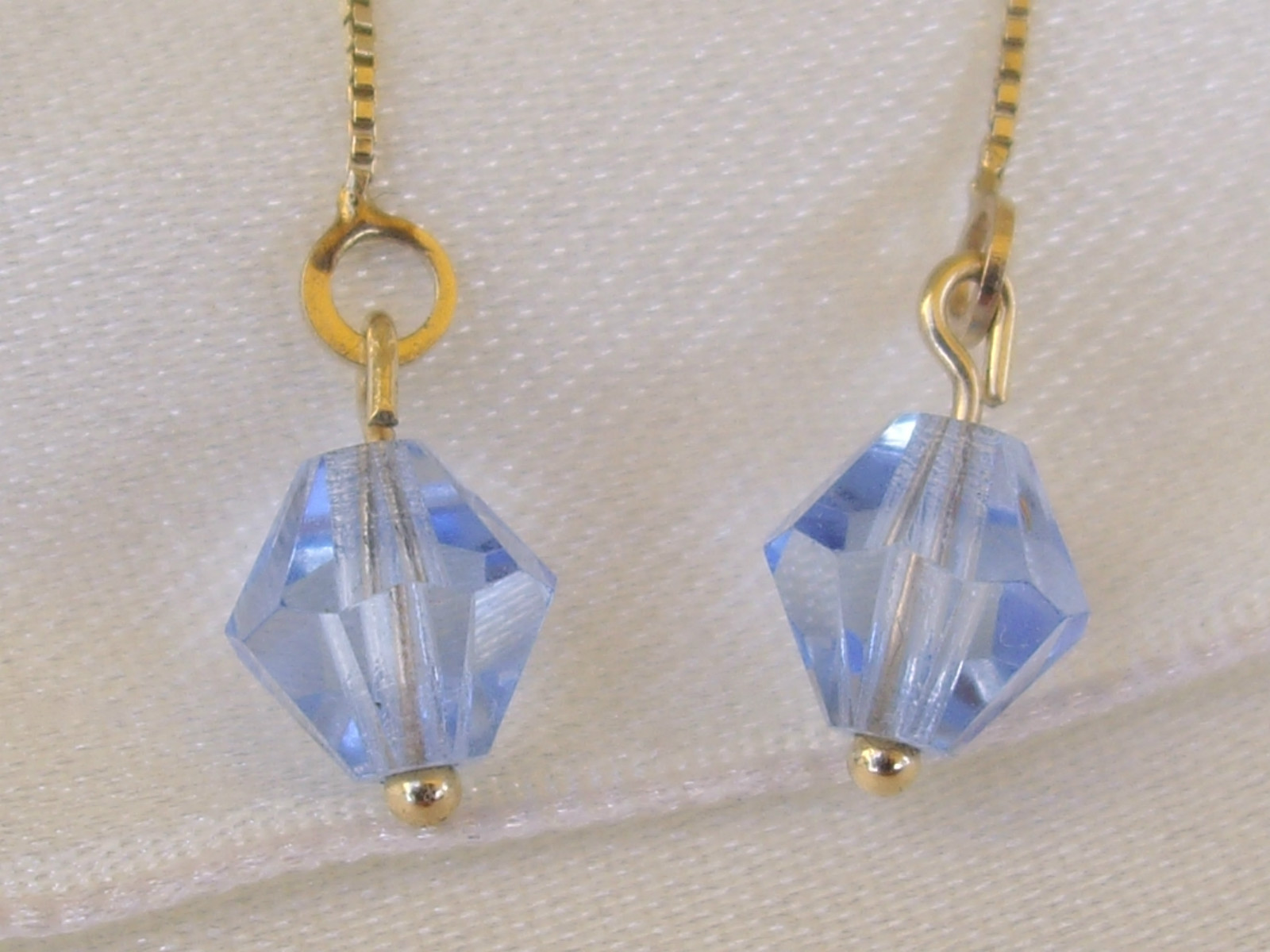 14k Solid Yellow Gold Dangle Chain Earrings Blue … - image 5