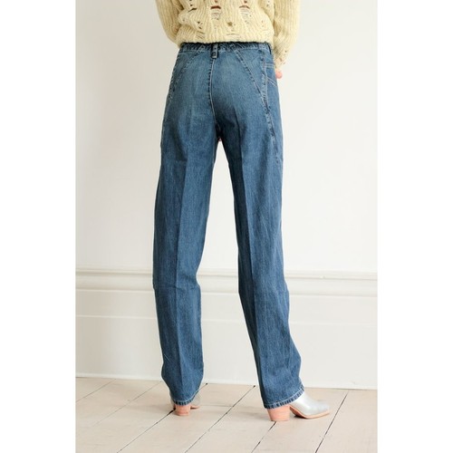 Rachel Comey Long Trigger High Rise Denim Jeans Straight Leg Angled Seams Sz 10 - Afbeelding 12 van 13