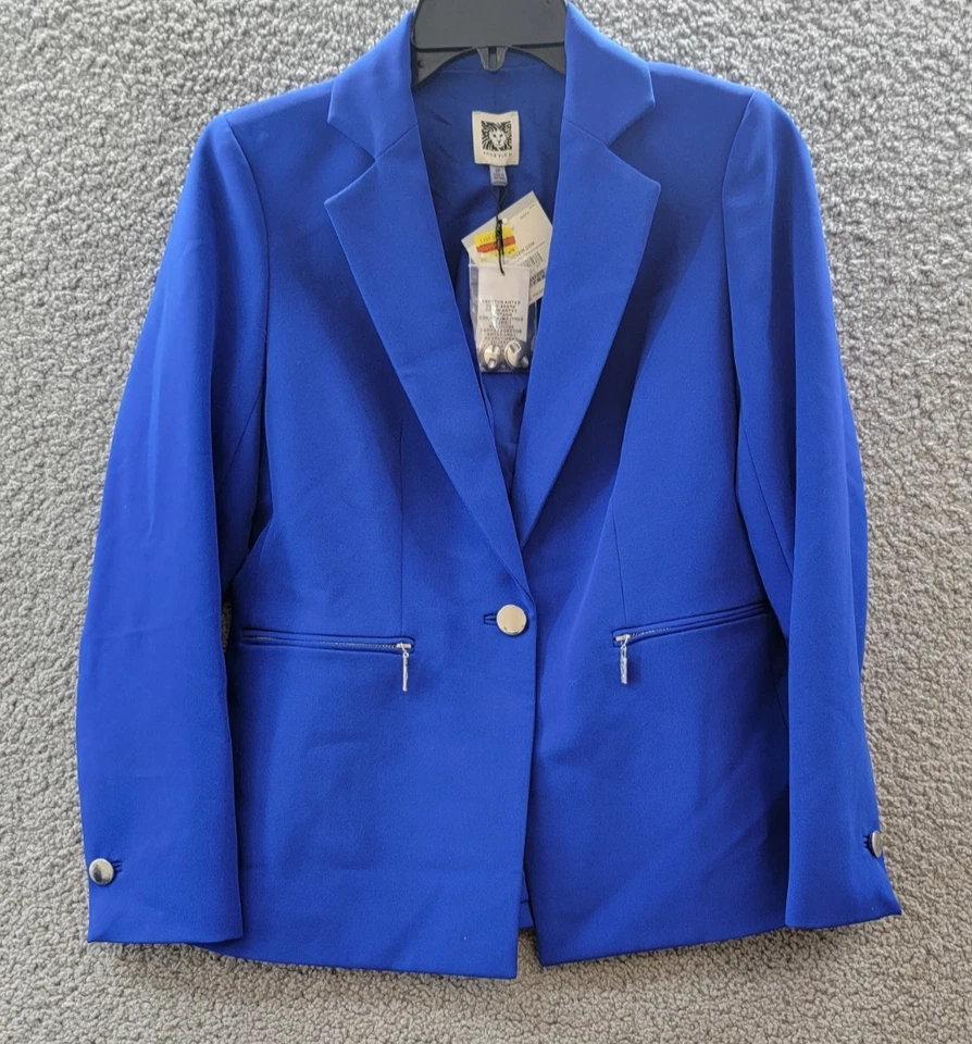 Blazer para mujer Anne Klein Petite cuello muesca de un botón cremallera bolsillo 0P cobalto Foto 2 de 4