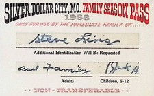 1968 Silver Dollar City MO Family Season Pass Card Plastic