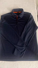 SHEIN Men's Navy Orange Solid Polo Shirt Size M Regular Long Sleeve Button