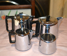 Vintage Swan Chromium Plate Bakelite handles 4 Piece Tea Set Service