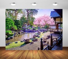 8x6 Ft Fabric Japanese Garden Backdrop Cherry Blossom Sakura Photo Studio