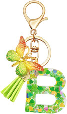 Initial Letter Keychains for Girls Women Pink Purple Green Cute Butterfly Heart