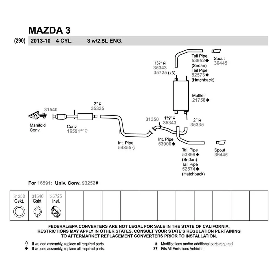 For Mazda 3 2010-2013 Walker 53899 Aluminized Steel Exhaust Tailpipe - Изображение 3 из 3
